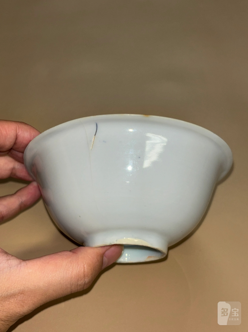 明晚期 外白釉内青花麒麟望月纹碗一对 - 图8